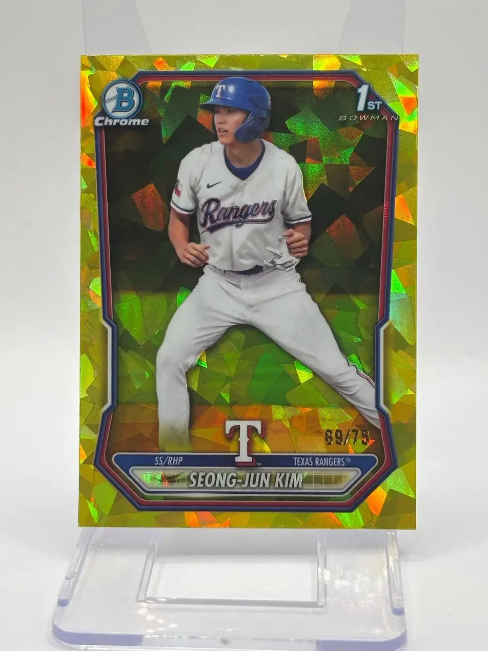 2026 Bowman Sapphire Seong-Jun Kim 1st Yellow Refractor 69/75 SP Texas Rangers